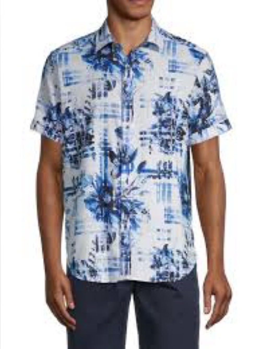 Robert Graham White & Blue Floral Short-Sleeve Button-Down Shirt